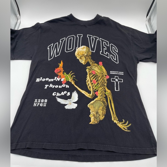 Darc Sport Wolves Black Skeleton Shirt Adult Medium Death Rose Oversized Tee - Picture 4 of 10